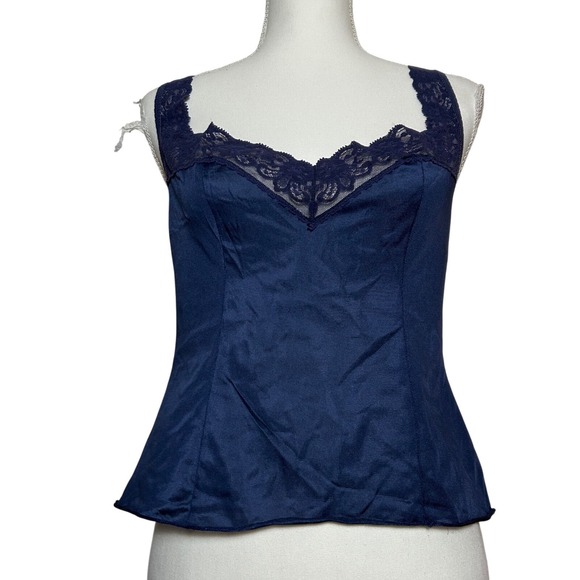Tops - Vintage Navy Blue Lace Trim Sheer‎ Camisole Tank Top Style Women's Size 36 Small